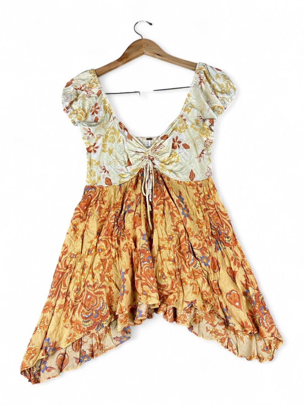 Free People Boho Tie-Front Handkerchief Hem Floral Top M